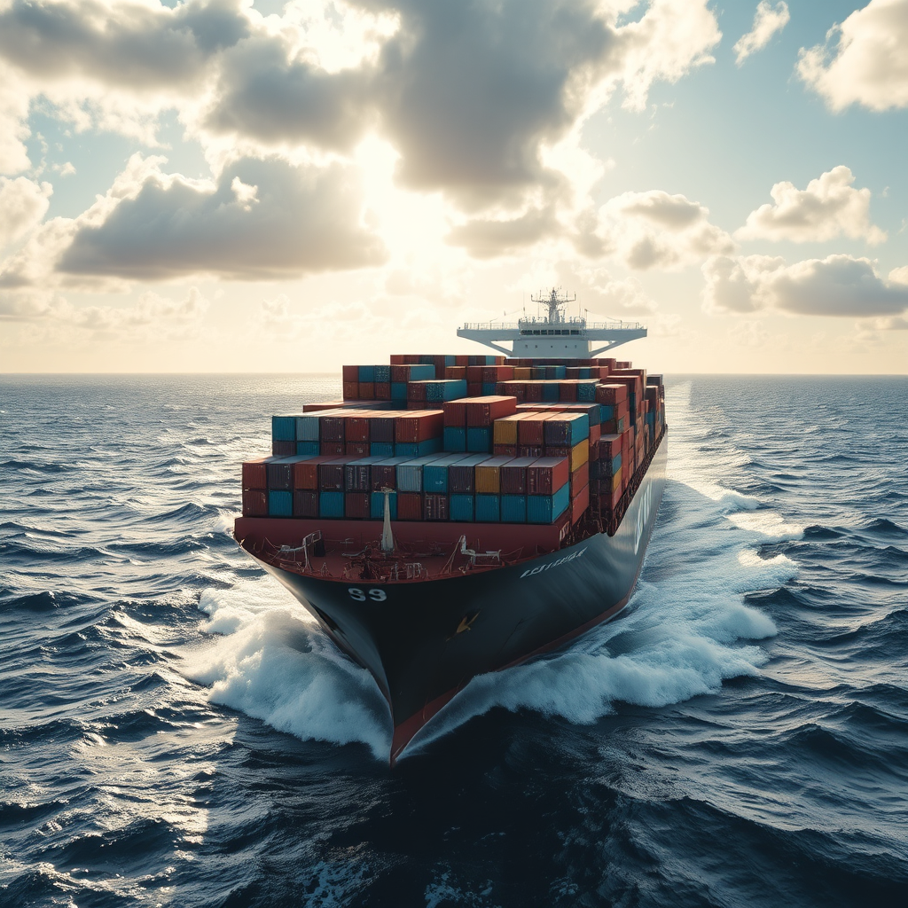 Container vessel in high seas